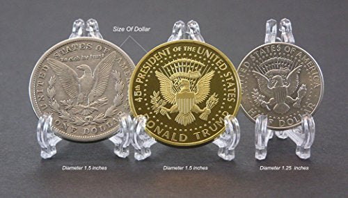 2018 Donald Trump Replica Gold Piece, 45th Presidential Edition 24kt Gold Plated Coin, Each Coin Comes With Gift Box, Certificate Of Authenticity, Display Case & Stand.