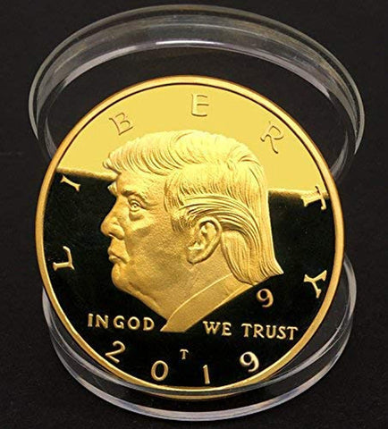 Image of 2019 Donald Trump Replica Gold Piece, 45th Presidential Edition 24kt Gold Plated Commemorative Medallion & Display Case eTradewinds (1-Pack 2019 Gift Box & Certificate)
