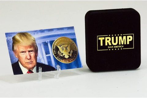 Image of 2017-2020 Donald Trump Velvet Case Gold Coin Set, 4 Year Collector’s Edition, Commemorative Gold Plated Replica Coin Cert of Auth (Velvet 17-20)