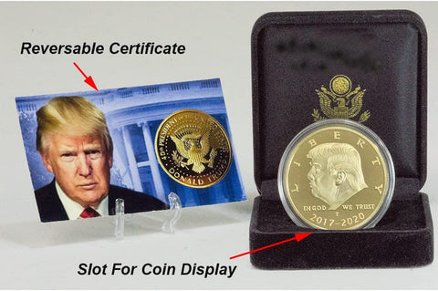 Image of 2017-2020 Donald Trump Velvet Case Gold Coin Set, 4 Year Collector’s Edition, Commemorative Gold Plated Replica Coin Cert of Auth (Velvet 17-20)