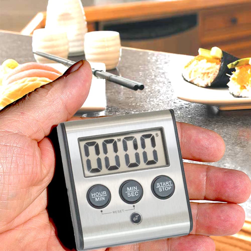 Elegant Digital Kitchen Timer, Stainless Steel Model eT-78, Displays 0-99 Min. or 0-99 Hr, SUPER Strong Magnetic Back, Volume Switch For Soft/Loud Alarm Tone, Auto Shut Off, Auto Memory