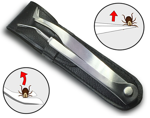 Tick Remover Tick-Off - Hygienic All Stainless Steel Tick Removal Tool With Leather Case. Complete With Tick Removal Instructions & Identification Chart - Patent No. D889,646