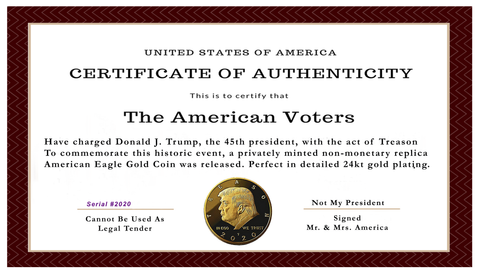 Image of Not My President - Donald Trump Treason & Impeachment, 24kt Gold Plated Coin Says it All - Perfect Anti Trump Novelty for The Trump Hater in Your Life - Gift Box, Stand, Certificate of Authenticity