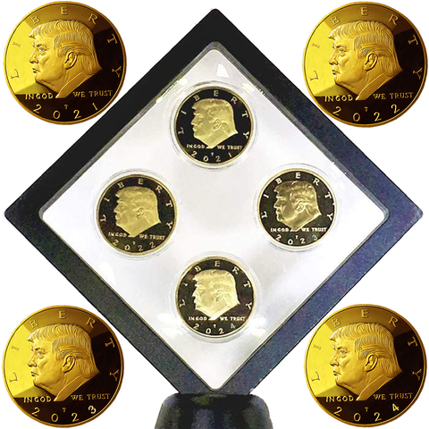 Image of Donald Trump 2nd Term 4 Replica Gold Coin Set, Diamond Display Case